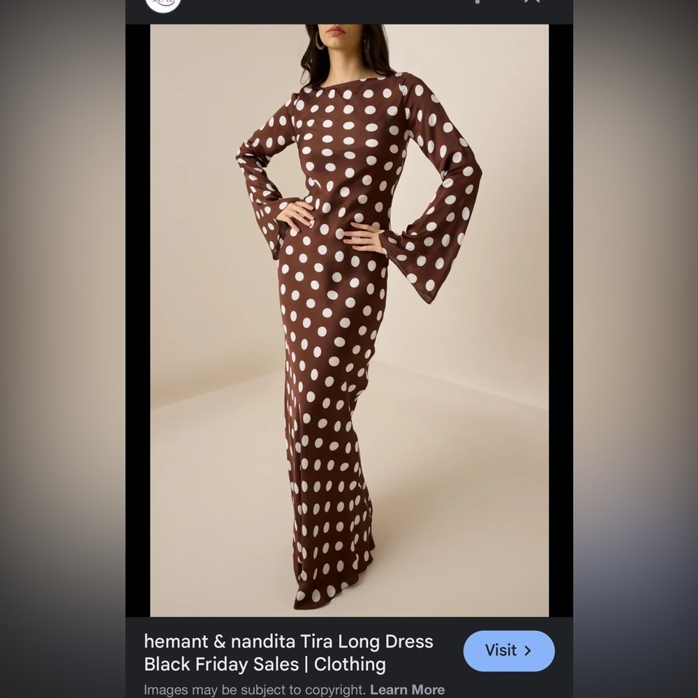HEMANT & NANDITA Tira Brown and White Polka Dot Long Sleeve Dress - Picture 4 of 8